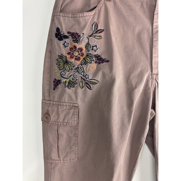 Sundance Embroidered Cargo Joggers Dusty Mauve Rose Boho Women's Size 12 Petite - Picture 6 of 12